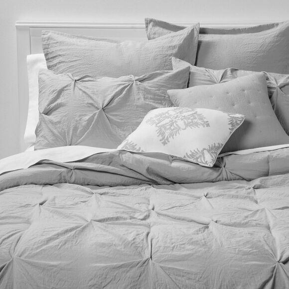 Threshold - Queen 8pc Montvale Pinch Pleat Comforter Set Gray  Gray - Picture 1 of 4